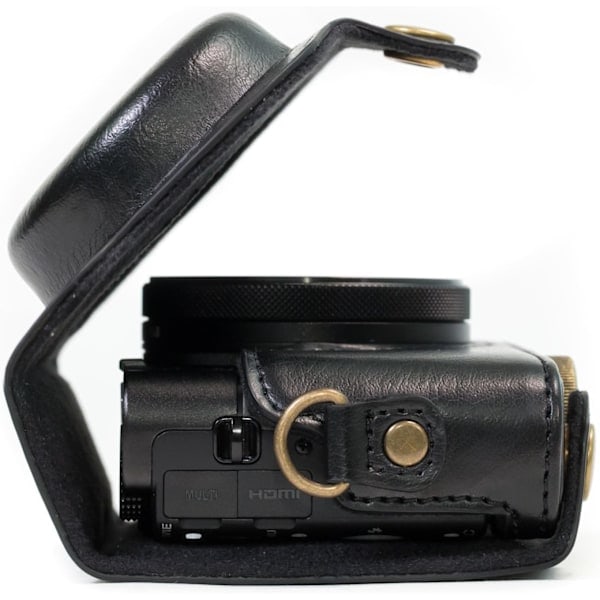 (Sort) Læderetui, med skulderrem til Sony Cyber-shot DSC-RX100 VI, DSC-RX100 V, DSC-RX100