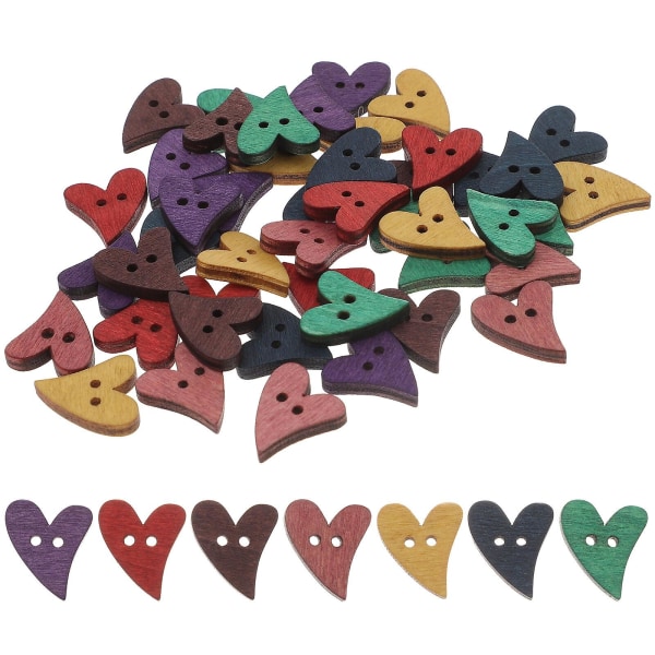 100 Pcs Ornament Kids Decorative Buttons Kids Knitting Heart Buttons Wooden Heart Slice Wood Heart Shapes Heart Wood Buttons