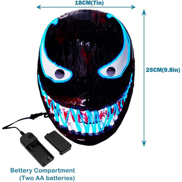 LED-maske for Halloween, Purge-maske med 3 lysmoduser, Lysende Halloween-maske for menn, kvinner og barn, blå