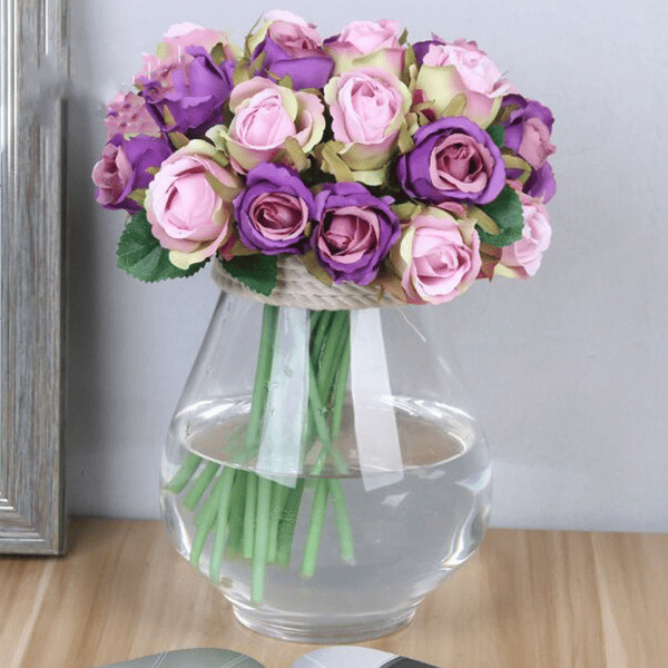 Artificial Rose Bouquet with 24 Heads, Silk Flower with Stem B
