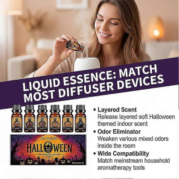 6-pakning Halloween duftoljer Allsidig for diffusere, bad, massasje, stearinlys og såpelaging