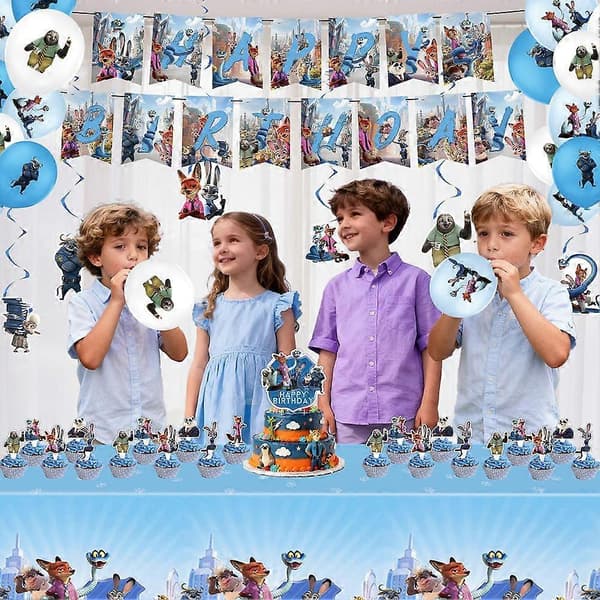 Zootopia 2 Bursdagsselskap Dekor Kit Bannere Tallerkener Duk Ballonger A