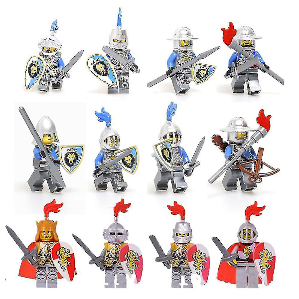 12 Medieval Action Figures Army Minifigures Toys Black Dragon Knight Red Lion Soldier Set