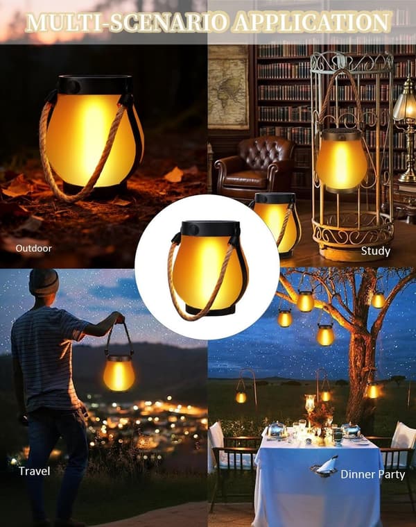 Udendørs Solcellelamper - Solcellebelysning til Have - Solcellelampe - Dansende Flamme Solcellelamper Udendørs Vandtæt Belysning - Hamperebslampe
