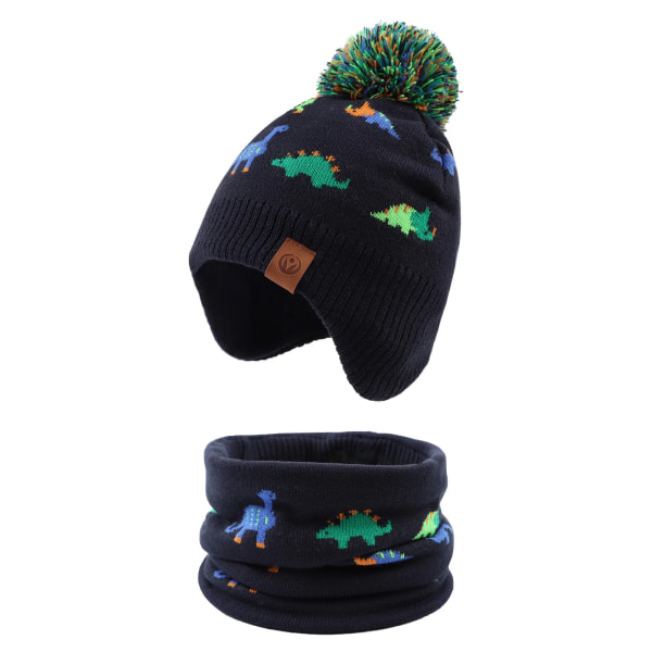 Kids Boy Dino Beanie Scarf Autumn Toddler Boy Girls Knitted Hat Scarf Winter Warm Hat Suit  For 1-8 Years