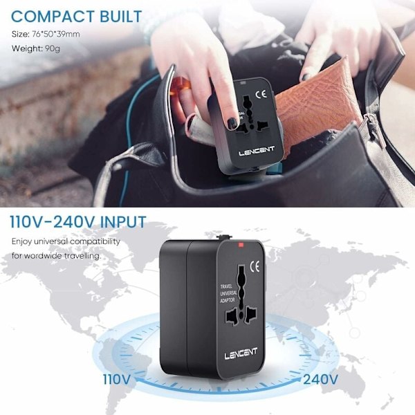 Rejseadapter, Universal /EU/US/AU-stik International Rejse Stikdåse med 2 USB-porte til over 200 lande
