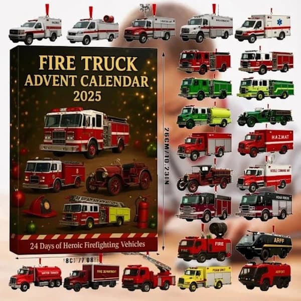 Brandbilens julekalender Blind Box, 2D flat juletrepynt, julegaver