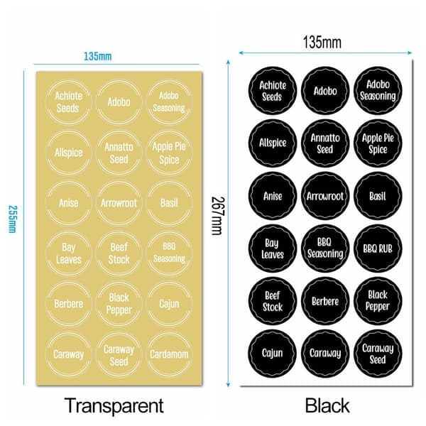 Mordely 144 STK Spice Jar Stickers Pantry Labels BLACK black