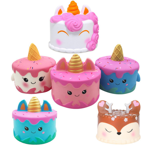 6 st Squishies leksak Jumbo Långsamt Stigande Enhörningshäst, Tårta, Enhörning