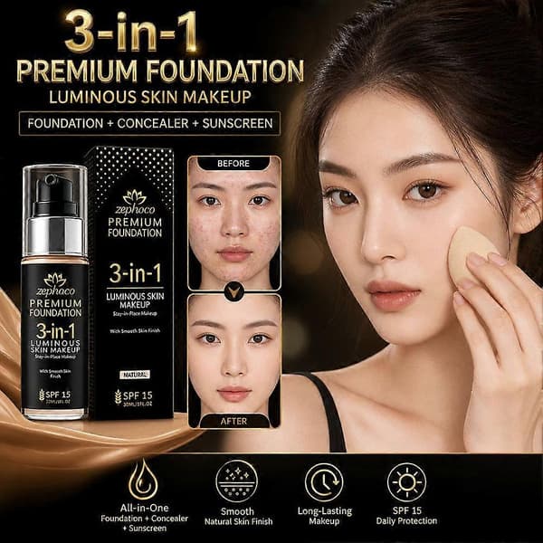 3-i-1 Multi-Action Foundation - Återfuktande & SPF 15 Light skin tone