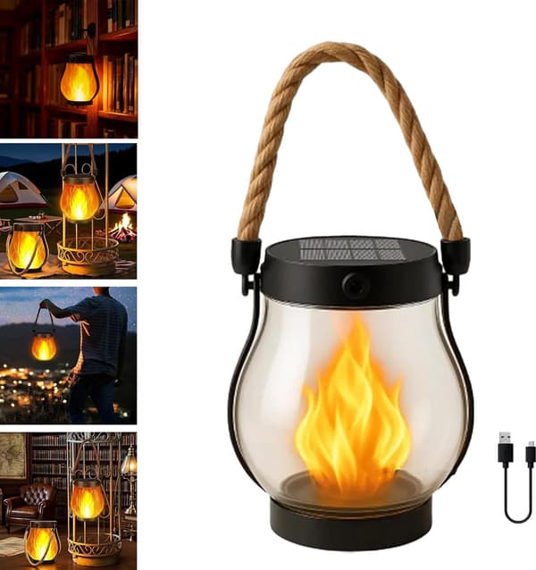 Udendørs Solcellelamper - Solcellebelysning til Have - Solcellelampe - Dansende Flamme Solcellelamper Udendørs Vandtæt Belysning - Hamperebslampe