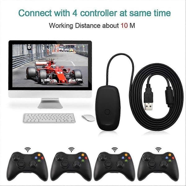For Xbox 360 trådløs gamepad PC-adapter USB-mottaker støtter Win7/8/10-system for Microsoft Xbox36 Svart