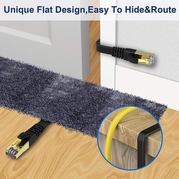 Cat 8 Flat Ethernet Cable 10m Internet LAN Cable with Wire Clip 40gbps 2000mhz High-Speed Network Cable SSTP Ethernet Cable