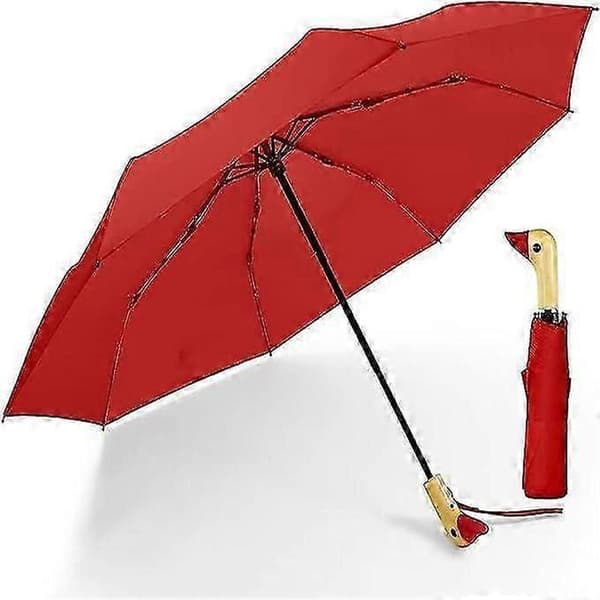 Kompakte paraplyer til regn og sol, rejseparaply med andehovedhåndtag Red Rain Umbrellas