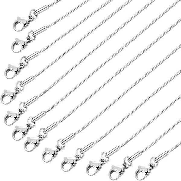 12 Pack Snake Chain 18 Inch Necklace Stainless Steel Chain Necklace with Lobster Clasp for DIY Jewelry Making