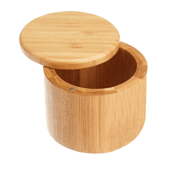 Premium Saltbehållare i Bambu, Saltkar med Magnetisk Snurrfunktion