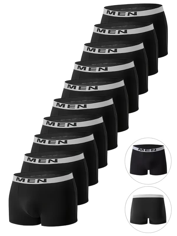 10-pack Men's Solid Boxer Briefs, Comfortable Breathable Stretch Underwear, for Sports or Casual Home Use Black 10-pack Black 10-pack M
