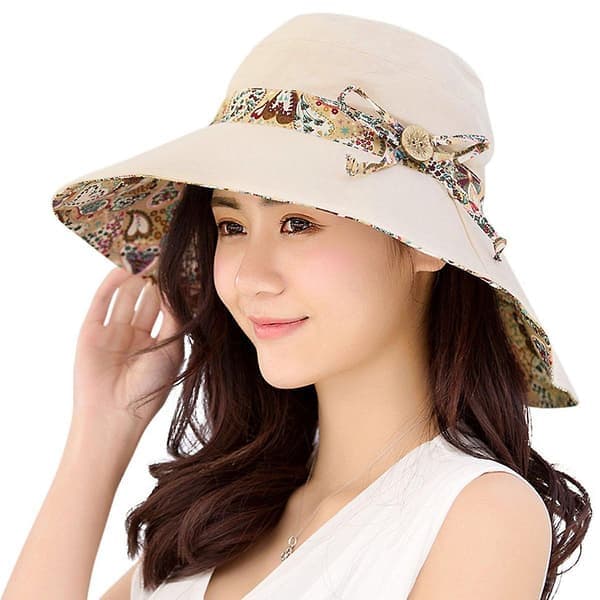 Solhatte til Kvinder, Sød Sommer Dame Solhat Floppy, Pakbar, UV-beskyttelse UPF 50+ Beige