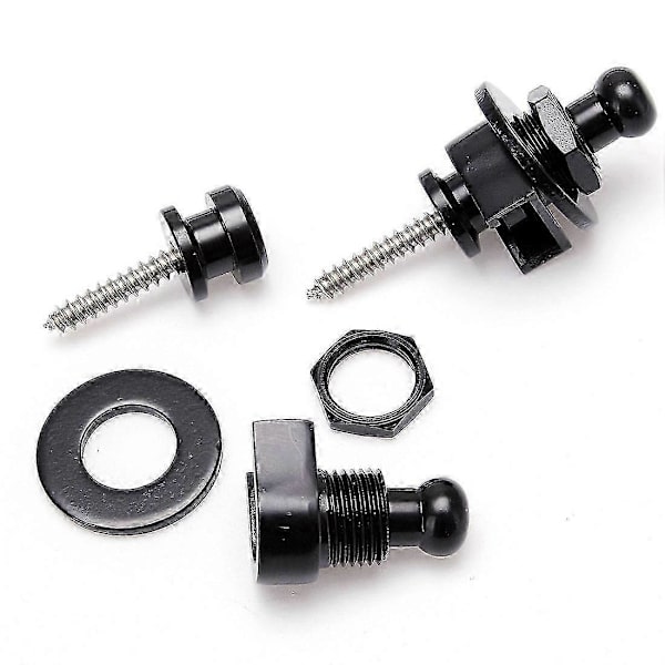 2PCS Remlås Säkerhetslås Ändknapp Gitarrband Bältesspänne kompatibelt med gitarr black