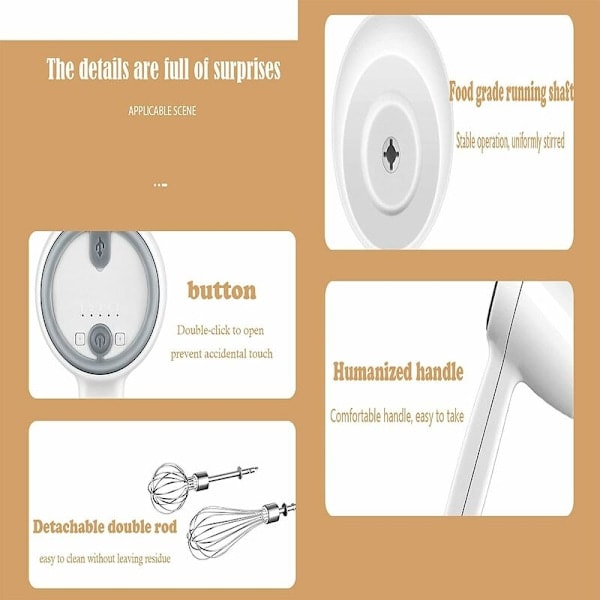 Rechargeable Cordless Electric Hand Mixer with USB, 5 Speeds 304 Stainless Steel