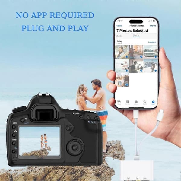 SD-kortlæser til iPhone, USB C og til Apple Interface Dual Port SD-kortadapter, hukommelseskortlæser til kameraadapter White