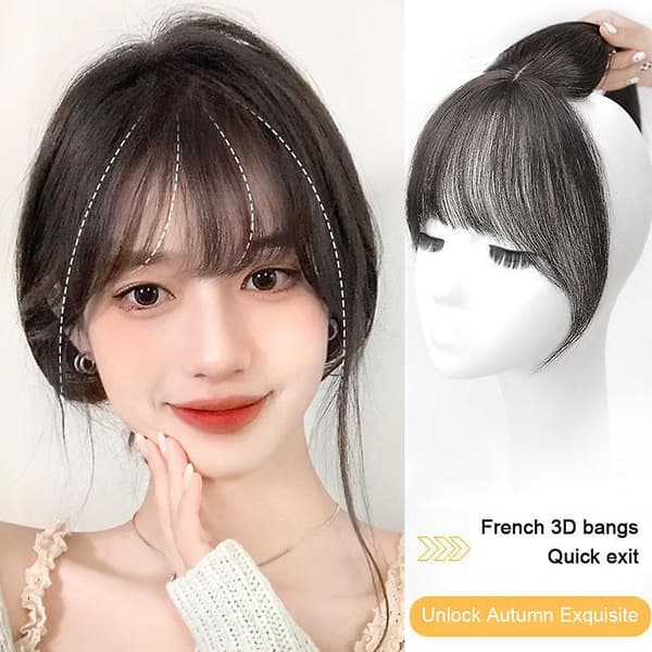 Osynlig sömlös tunn hårtoppare Hårstycke täcker skallighet 3D AirBangs Dark brown