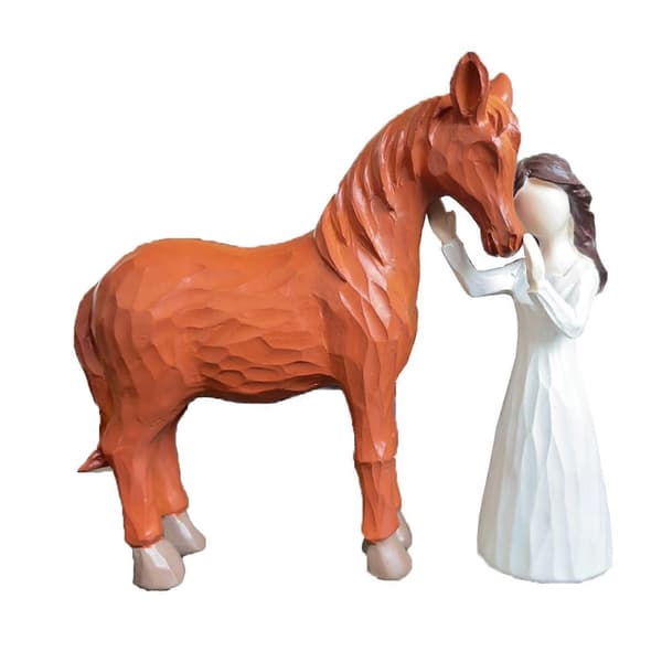 Pige og Hest Figur – Håndmalet Harpiks – til Hesteelskere – Mindegave B