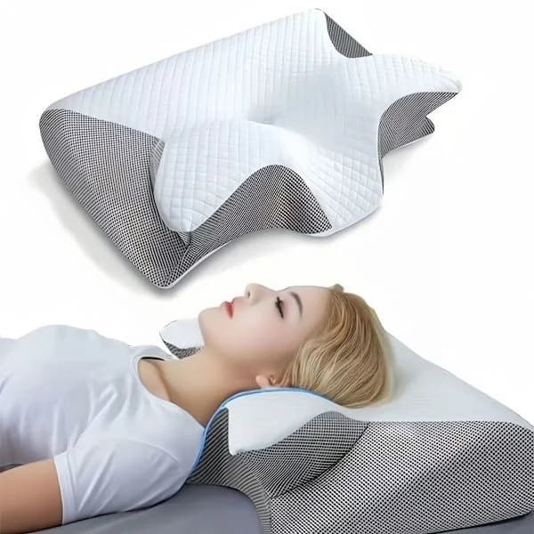Viskoelastisk Nackkudde — Ergonomisk 2-i-1 Ortopedisk Kudde för Lindring av Nacksmärta — Konturerat Stöd.