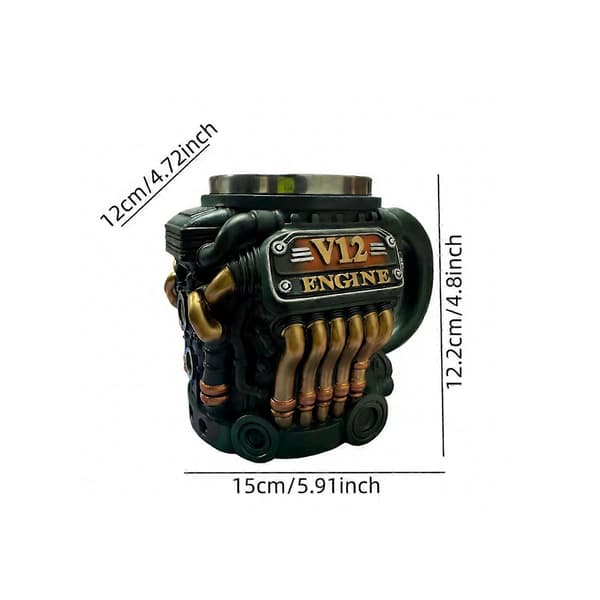 V12 Motor Harts med innerfoder 304 och mekanisk motorvattenmugg, frukostkopp