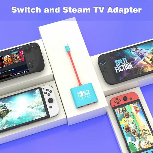 TV-dockningsstation för Nintendo Switch 2 och 1 och Steam Deck, stöder TV-dockningsläge, bärbara HDMI-adaptertillbehör för Nintendo Switch 1 och OLED NS2 Native Version
