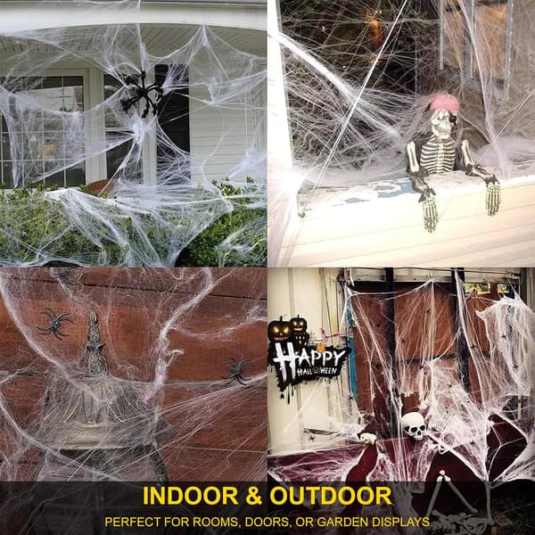 Halloween-edderkoppspinn 40g med 4 edderkopper, tøyelig spindelvev til festdekorasjon