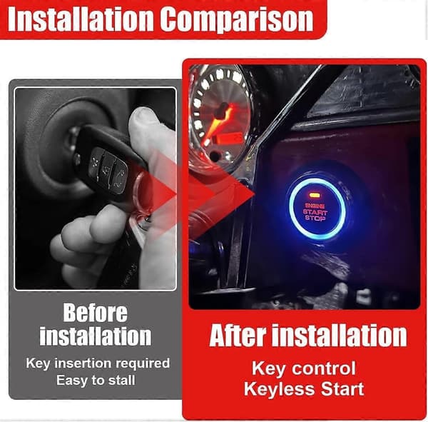 Bil Push Engine Start Knap Sæt, DC12V Automotive Keyless Go System Installationssæt, Opgrader Smart Push-to-Start Tænding til de fleste biler (Sort)