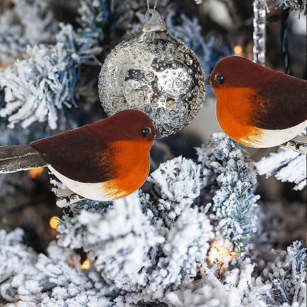 6x/12x Clip-on julerødhalse sød festlig juletræsfuglepynt
