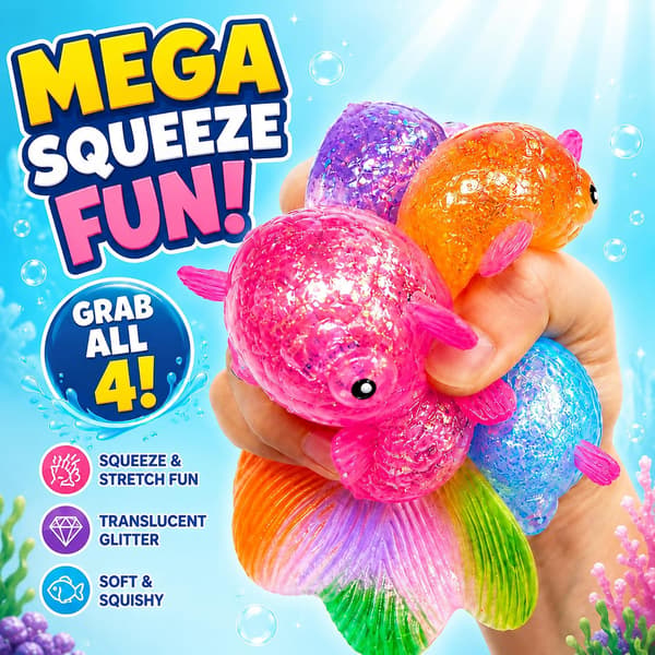 4-pack guldfisk squishy fidgetleksaker, stresslindrande squishies klämleksaker
