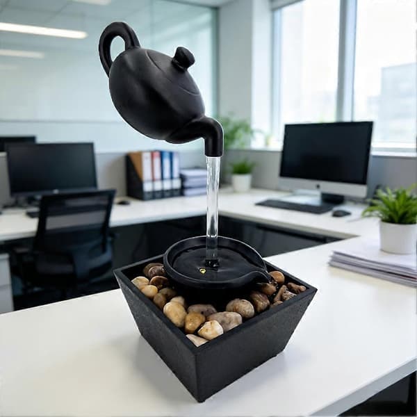 Zen-bordsfontän bordsvattenfall med flytande tekanna julklapp Black