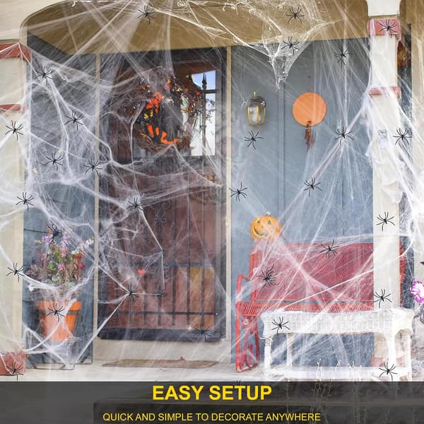 Halloween-edderkoppspinn 40g med 4 edderkopper, tøyelig spindelvev til festdekorasjon