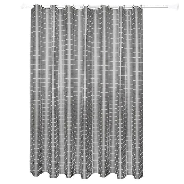 180x180CM Grå Rutig PEVA Duschdraperi med 12 Rostfria Krokar