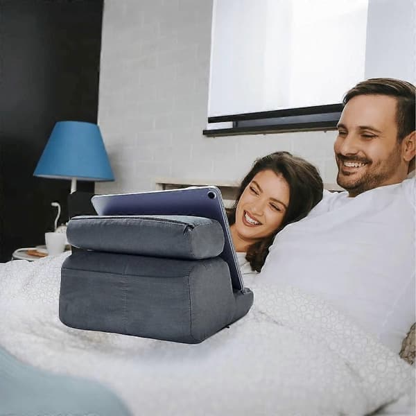 Justerbart stativ for bærbar PC og nettbrett med lesepute, ergonomisk sammenleggbart bord for bruk i seng og sofa, solid rammedesign Grey