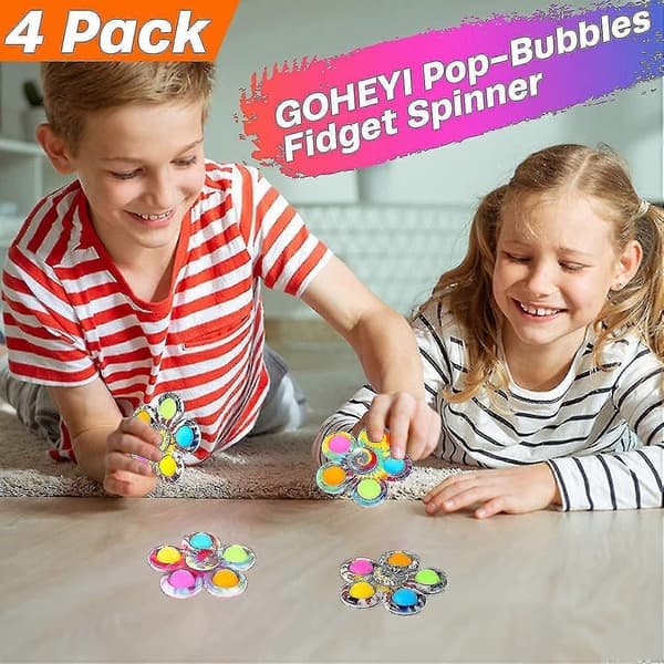 Pop Fidget Spinner Leksaker 4-pack, Partyfavor Pop Fidget Leksak Bulkpack, Pop Bubble Sensoriska Leksaker Set För Barn, Enkla Pop Fidget Spinners Adhd Stresslindring