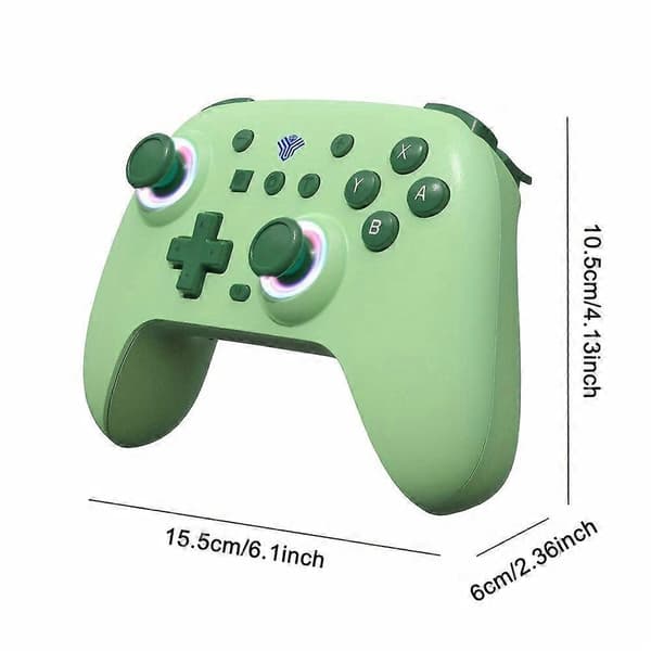 Trådlös spelkontroll med 6-axlig gyrorörelsesensor, dubbel vibration, RGB LED, ergonomisk för PC Android iOS ASN-Matcha Green