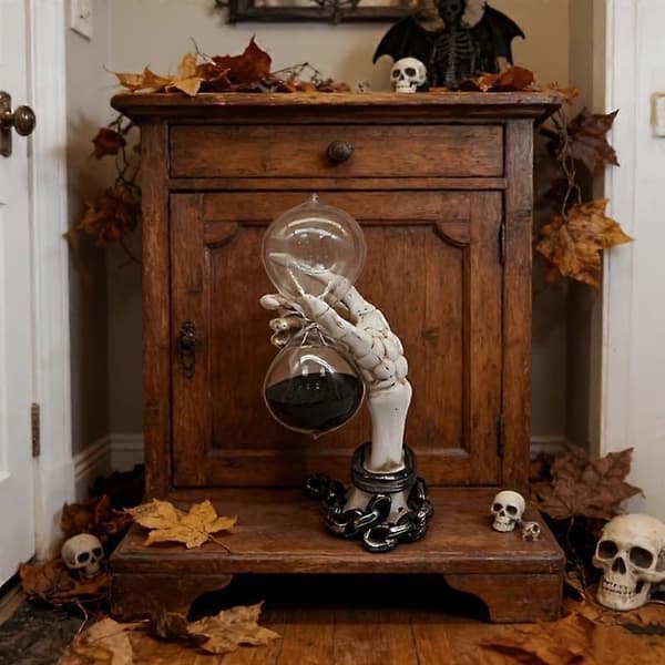 Hartsskelett Hand Timglas Sandtimer Statyer Dekorativ Skulpturprydnad B