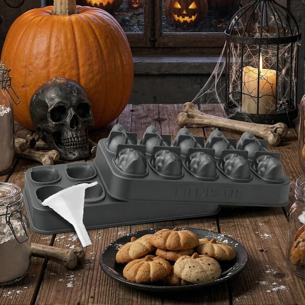 Halloween 3D Dödskalle Silikonform, Flexibel Isbitsform För Cocktail Whiskey Dessert