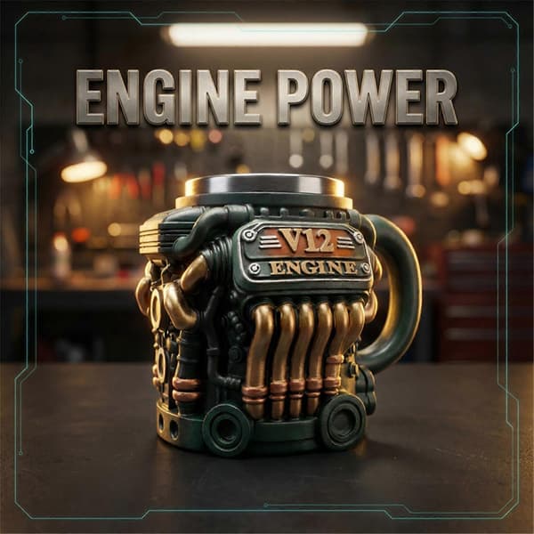 V12 Motor Harts med innerfoder 304 och mekanisk motorvattenmugg, frukostkopp