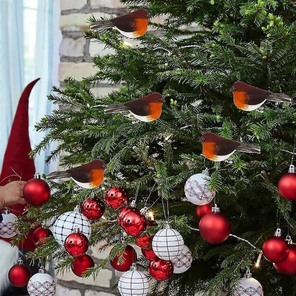 6x/12x Clip-on julerødhalse sød festlig juletræsfuglepynt