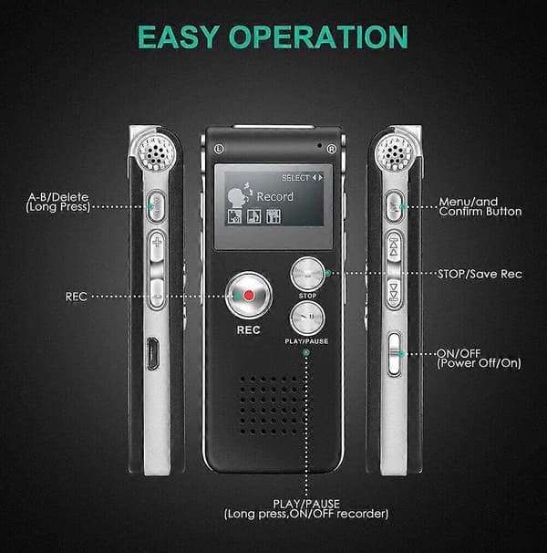 Digital EVP-opptaker for paranormal spøkelsesjakt, stemmeaktivert, USB, 8 GB (sølv)