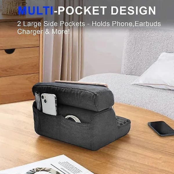 Justerbart stativ for bærbar PC og nettbrett med lesepute, ergonomisk sammenleggbart bord for bruk i seng og sofa, solid rammedesign Grey