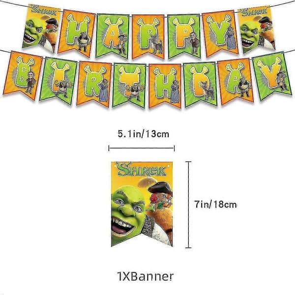 Shrek-tema festdekorasjon ballonger banner kake-topper sett
