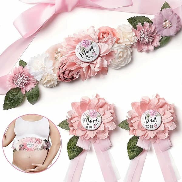 Ventetøjs-festbælte til gravide med bjørne- og grønt blad-design, perfekt til fester og blomsterbælter til vordende mødre.