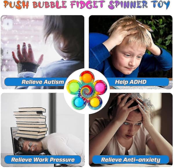 Pop Fidget Spinner Leksaker 4-pack, Partyfavor Pop Fidget Leksak Bulkpack, Pop Bubble Sensoriska Leksaker Set För Barn, Enkla Pop Fidget Spinners Adhd Stresslindring