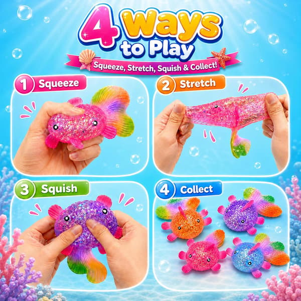 4-pack guldfisk squishy fidgetleksaker, stresslindrande squishies klämleksaker
